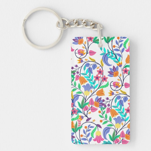 Colourful Exotic Floral Pattern-23147 Key Ring (Front)