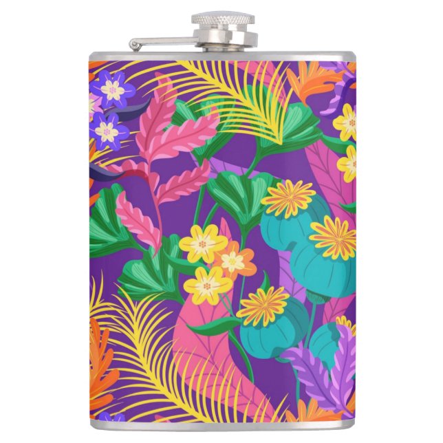 Colourful Exotic Floral Pattern-23148 Hip Flask (Front)