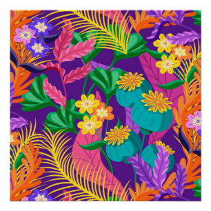 Colourful Exotic Floral Pattern-23148 Poster