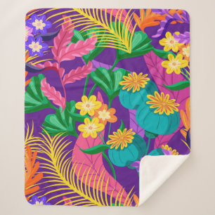 Colourful Exotic Floral Pattern-23148 Sherpa Blanket