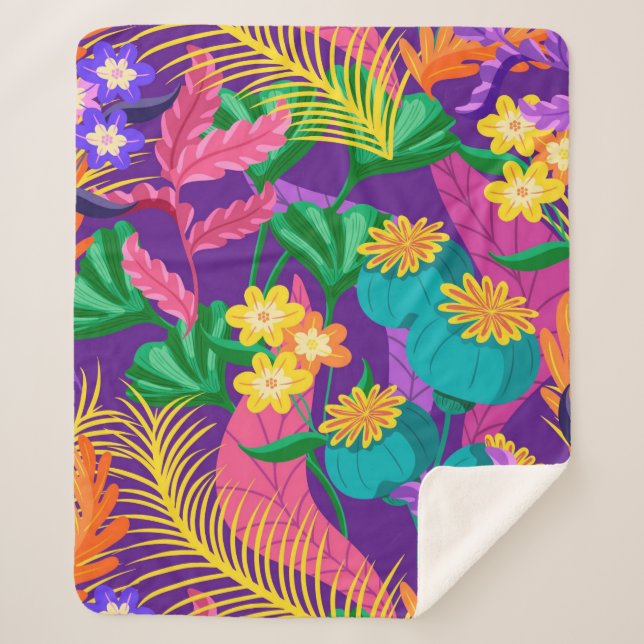 Colourful Exotic Floral Pattern-23148 Sherpa Blanket (Front)