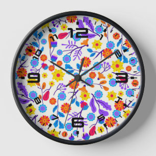 Colourful Exotic Floral Pattern-23165 Clock