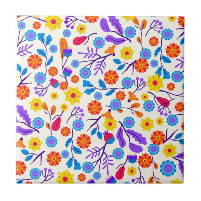 Colourful Exotic Floral Pattern-23165 Tile (Front)