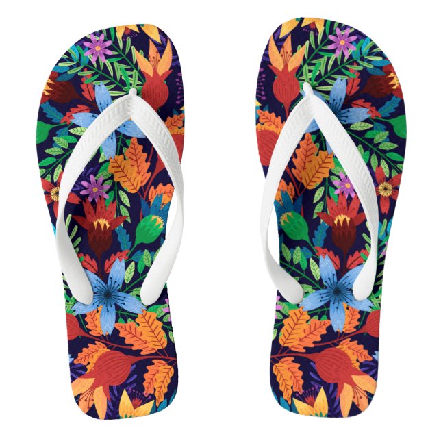Colourful Exotic Floral Pattern-32436 Flip Flops (Footbed)