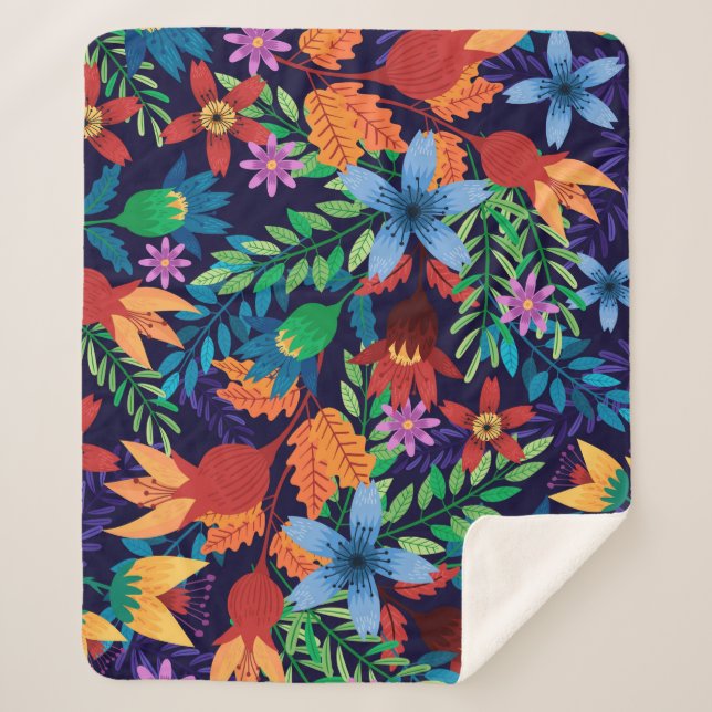 Colourful Exotic Floral Pattern-32436 Sherpa Blanket (Front)
