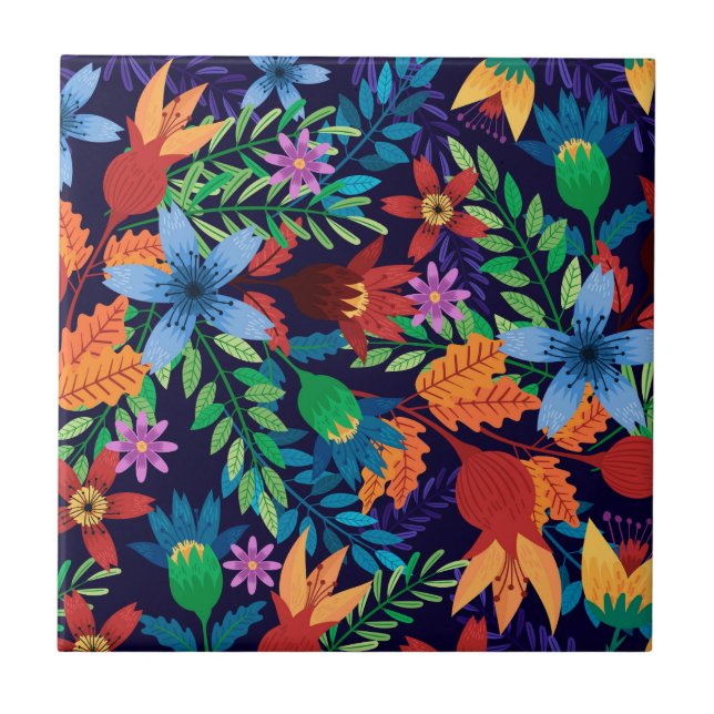 Colourful Exotic Floral Pattern-32436 Tile (Front)