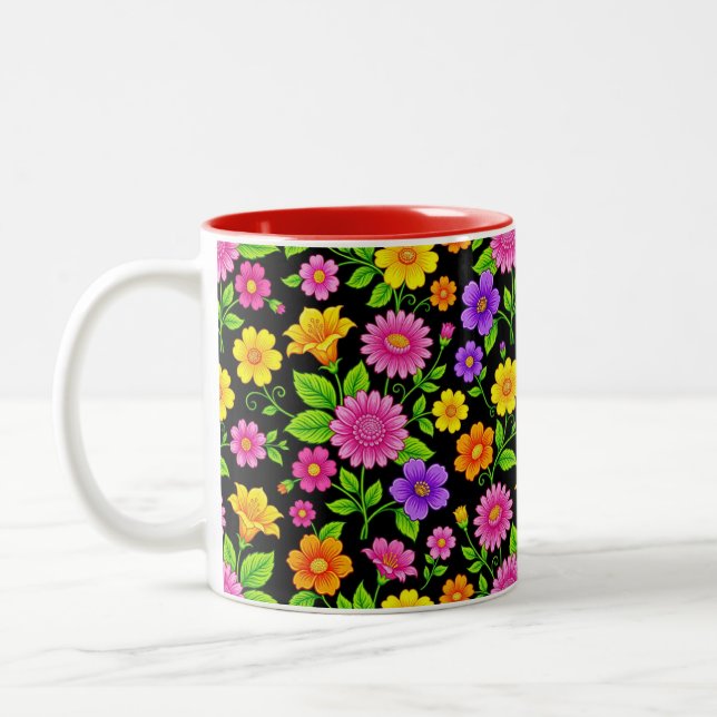 Colourful Exotic Floral Pattern-35681 Two-Tone Coffee Mug (Left)