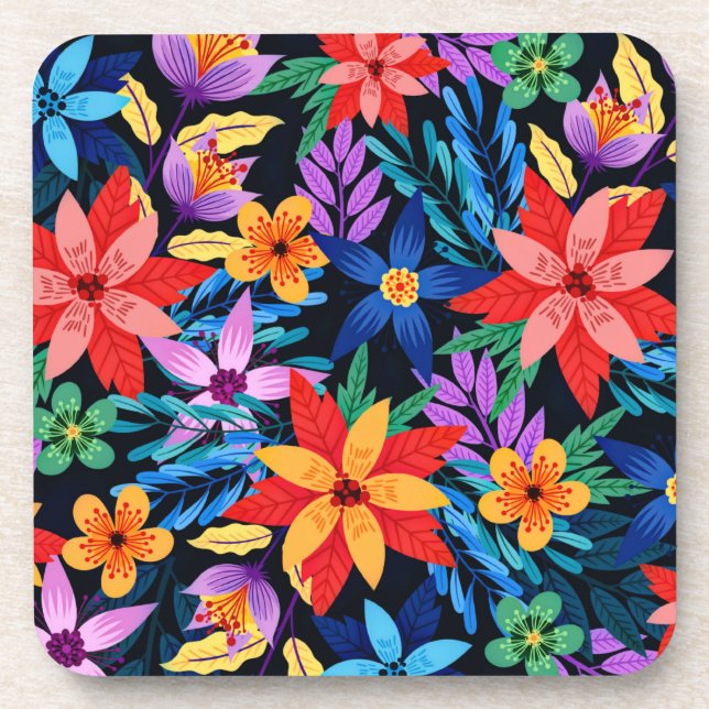 Colourful Exotic Floral Pattern-68578 Coaster (Front)