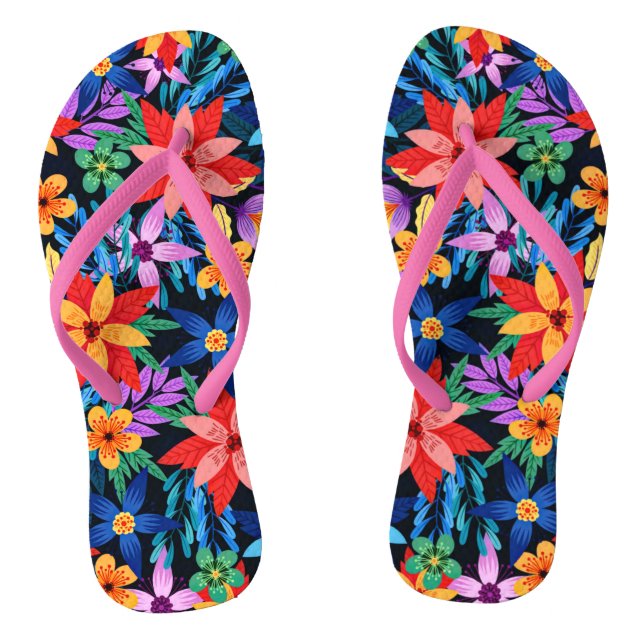 Colourful Exotic Floral Pattern-68578 Flip Flops (Footbed)