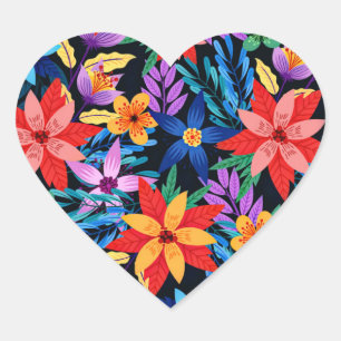 Colourful Exotic Floral Pattern-68578 Heart Sticker