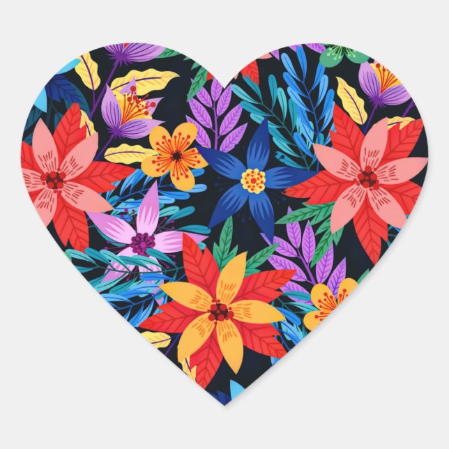 Colourful Exotic Floral Pattern-68578 Heart Sticker (Front)