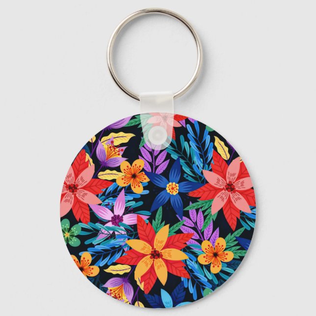 Colourful Exotic Floral Pattern-68578 Key Ring (Front)