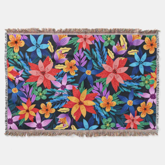 Colourful Exotic Floral Pattern-68578 Throw Blanket (Front)