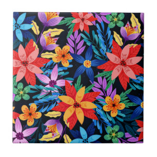 Colourful Exotic Floral Pattern-68578 Tile