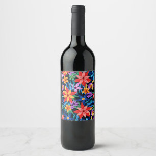 Colourful Exotic Floral Pattern-68578 Wine Label