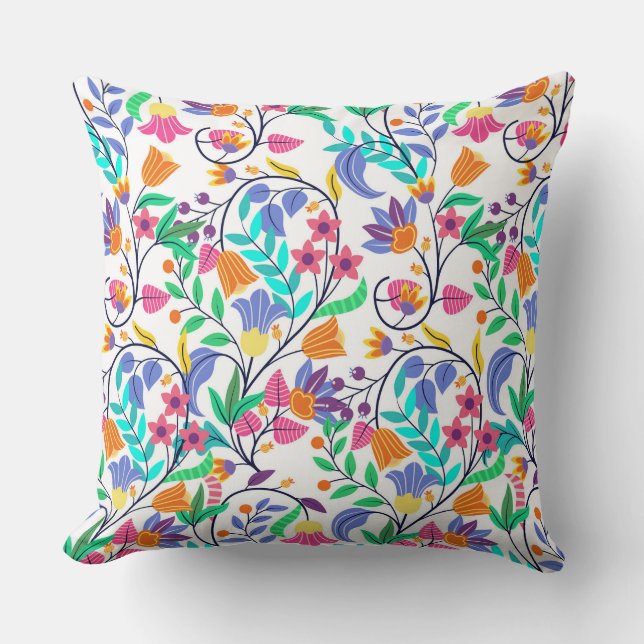 Colourful Exotic Floral Pattern Cushion (Front)