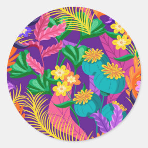 Colourful Exotic Floral Pattern Design Classic Round Sticker