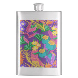 Colourful Exotic Floral Pattern Design Hip Flask