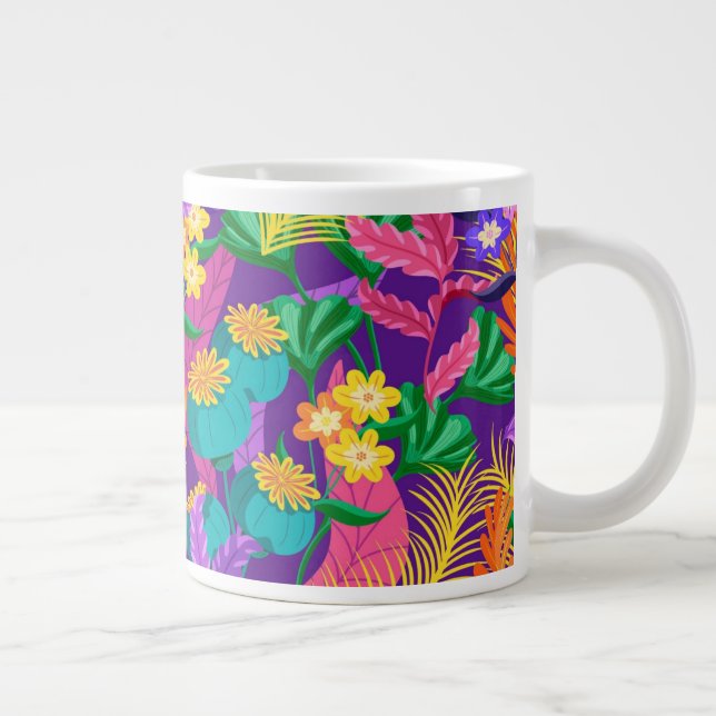 Colourful Exotic Floral Pattern Design  Large Coffee Mug (Right)