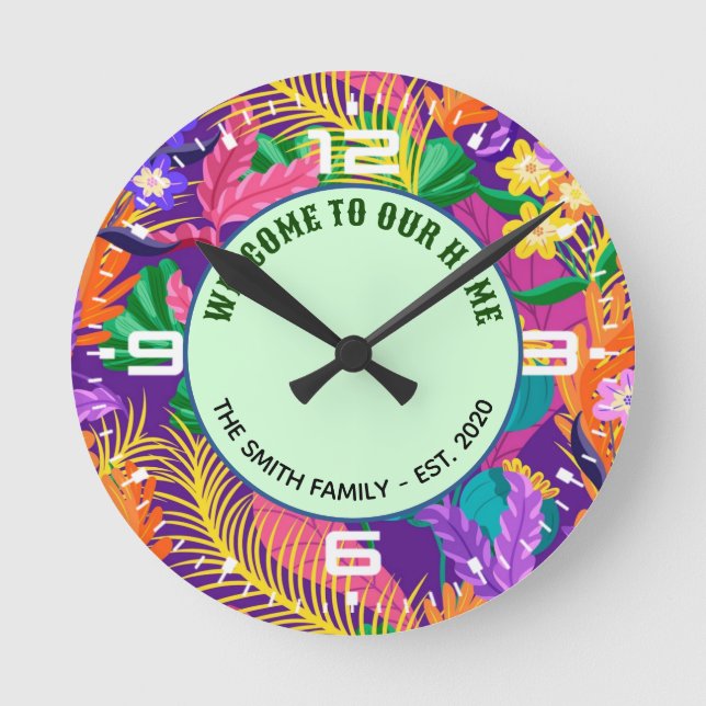 Colourful Exotic Floral Pattern Design  Round Clock (Front)