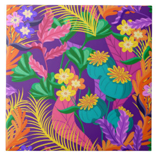 Colourful Exotic Floral Pattern Design Tile