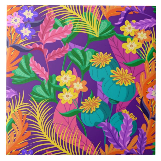 Colourful Exotic Floral Pattern Design  Tile (Front)
