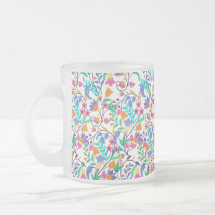 Colourful Exotic Floral Pattern Frosted Glass Coffee Mug
