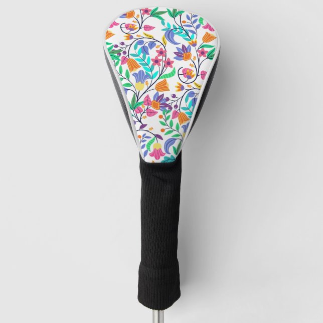 Colourful Exotic Floral Pattern Golf Head Cover (Front)