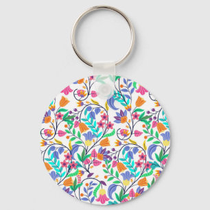 Colourful Exotic Floral Pattern Key Ring
