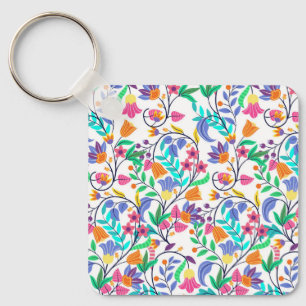 Colourful Exotic Floral Pattern Key Ring
