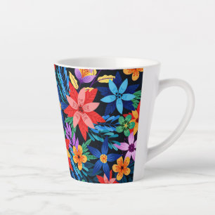 Colourful Exotic Floral Pattern Latte Mug