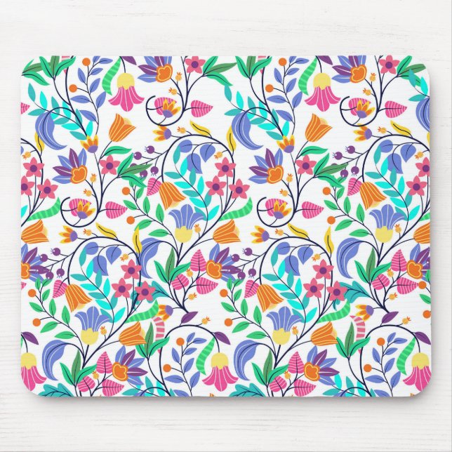 Colourful Exotic Floral Pattern Mouse Mat (Front)