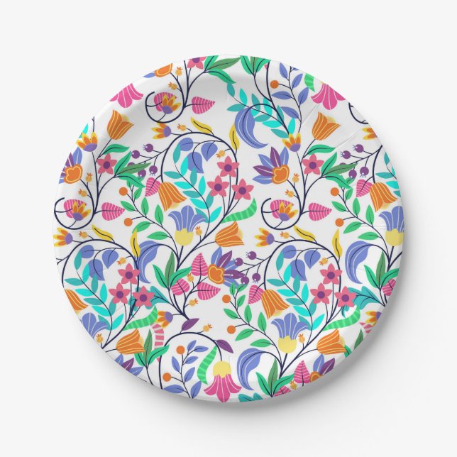 Colourful Exotic Floral Pattern Paper Plate (Front)