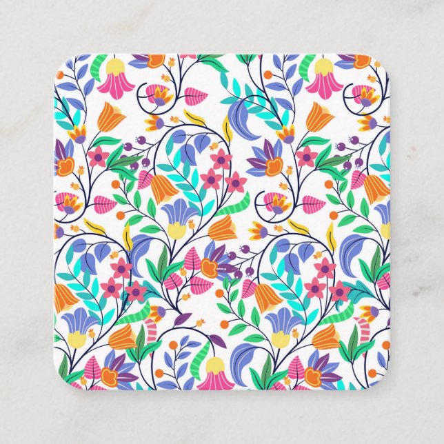 Colourful Exotic Floral Pattern Square Business Card (Front)