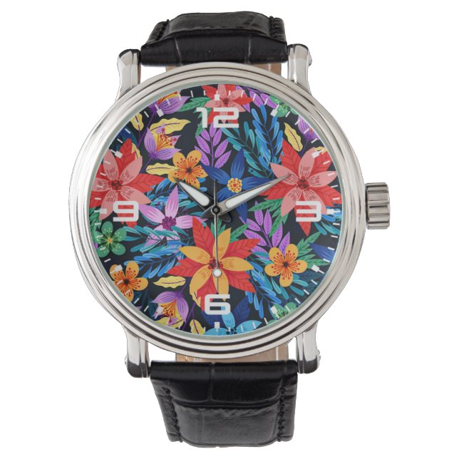 Colourful Exotic Floral Pattern Watch (Front)
