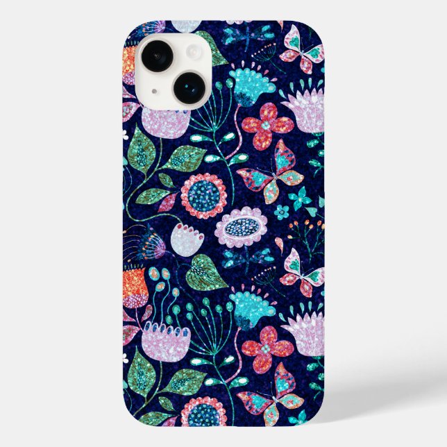 Colourful exotic flowers and butterflies pattern Case-Mate iPhone case (Back)