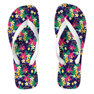Colourful Exotic Flowers And Leaves Pattern-55667 Flip Flops