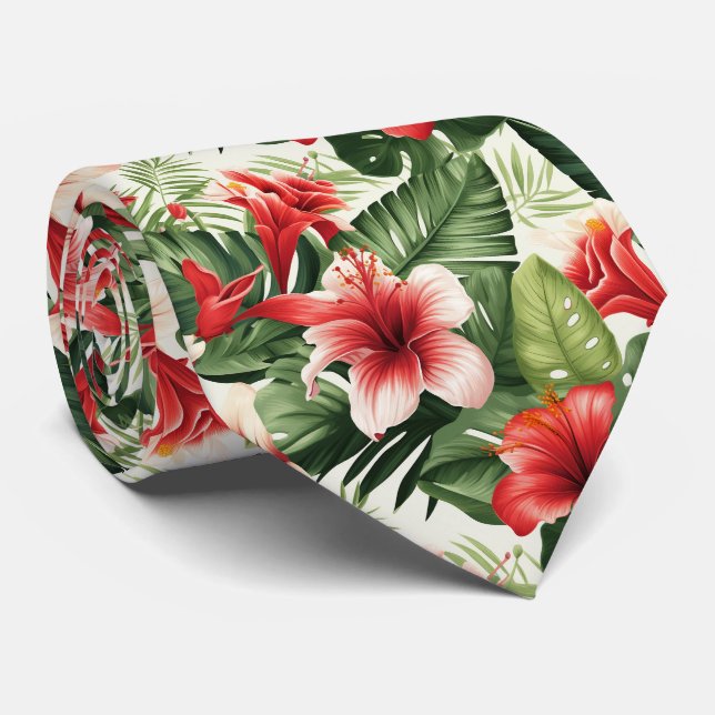 Colourful Exotic Flowers Design Neck Tie (Rolled)