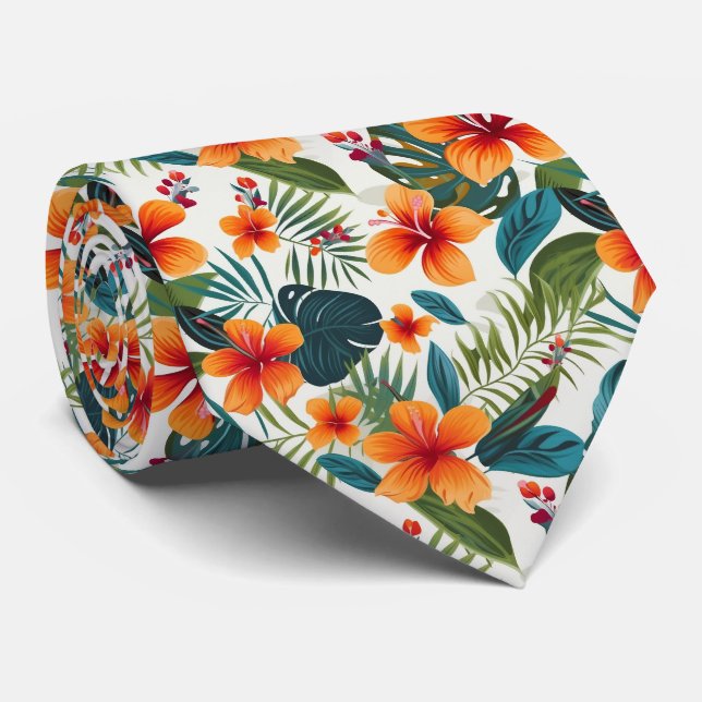 Colourful Exotic Flowers Design Neck Tie (Rolled)