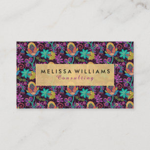 Colourful Exotic Flowers Gold Accents Business Card