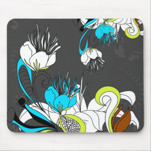 Colourful Exotic Flowers Grey Background Mouse Mat