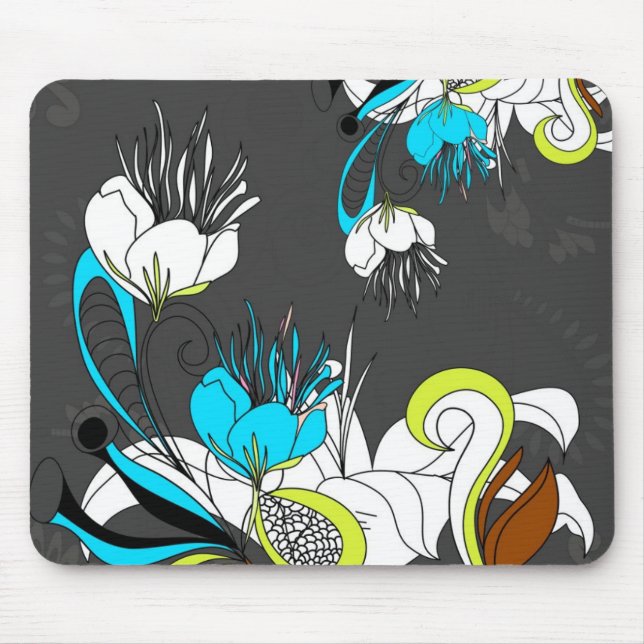 Colourful Exotic Flowers Grey Background Mouse Mat (Front)