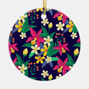 Colourful Exotic Flowers Leaves Pattern-23021 Ceramic Tree Decoration