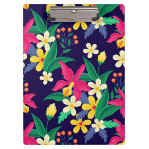 Colourful Exotic Flowers Leaves Pattern-23021 Clipboard