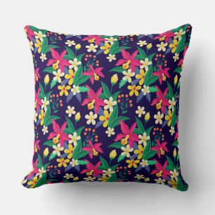 Colourful Exotic Flowers Leaves Pattern-23021 Cushion