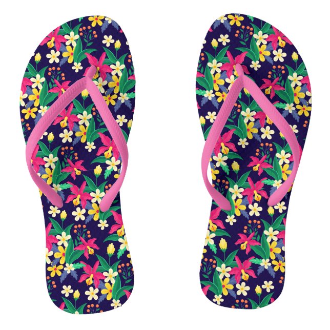 Colourful Exotic Flowers Leaves Pattern-23021 Flip Flops (Footbed)