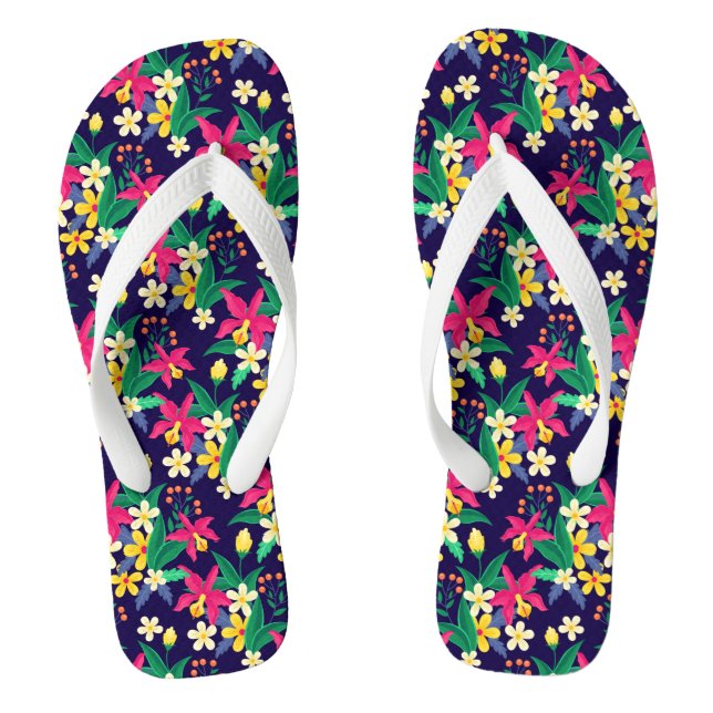Colourful Exotic Flowers Leaves Pattern-23021 Flip Flops (Footbed)