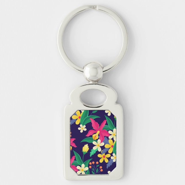Colourful Exotic Flowers Leaves Pattern-23021 Key Ring (Front)
