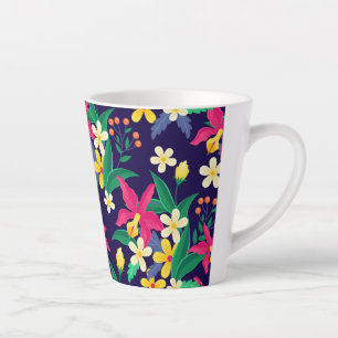 Colourful Exotic Flowers Leaves Pattern-23021 Latte Mug