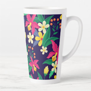 Colourful Exotic Flowers Leaves Pattern-23021 Latte Mug